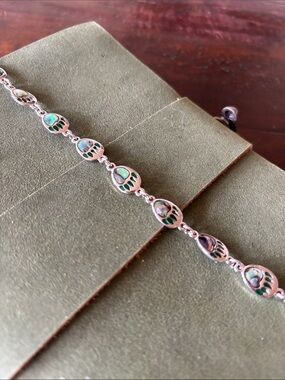 Silver Bracelet with Green Abalone Inlay